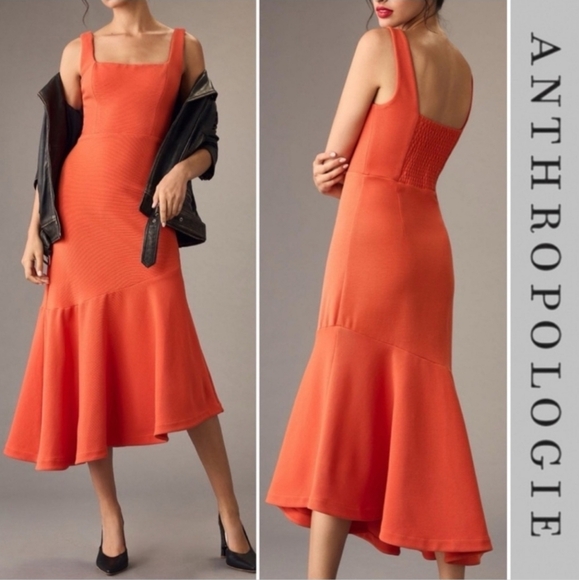 Anthropologie Dresses & Skirts - Anthropologie The Ariana Square-Neck Asymmetrical Ruffle-Hem Dress Magic Fabric